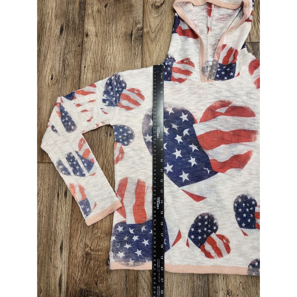 Women's Hoodie Made in USA Knit Sheer Heart Red White Blue America Patriot - Picture 5 of 6
